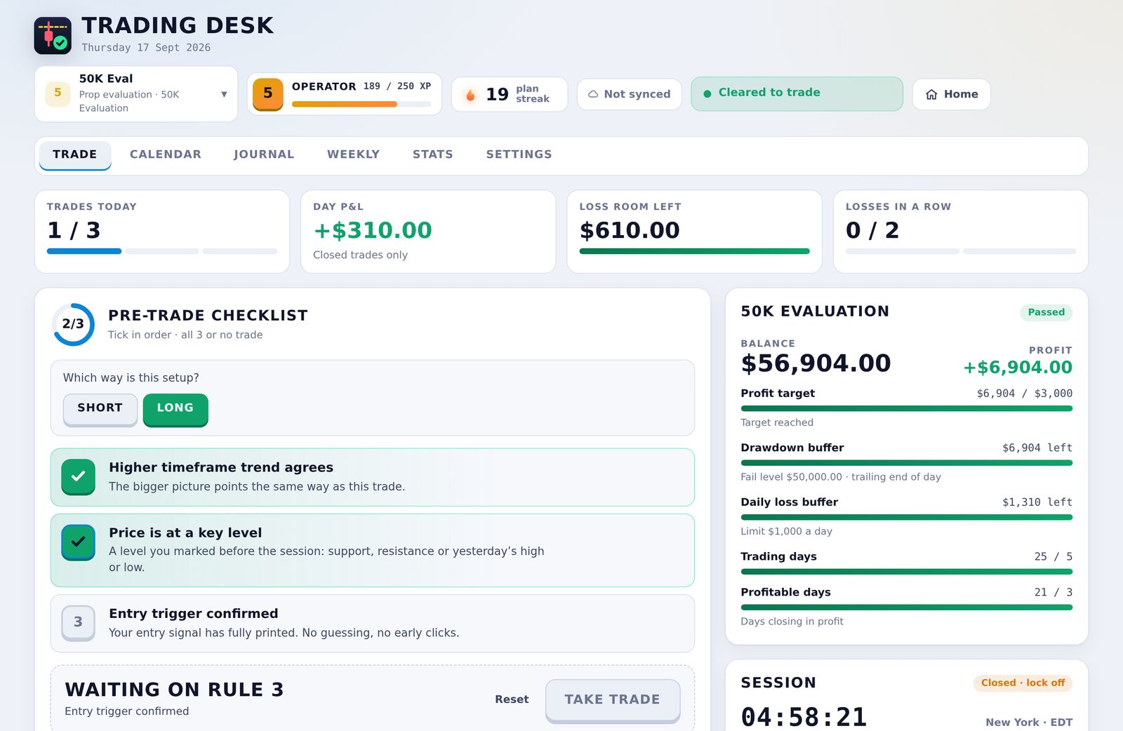 Trading Desk trade screen in light mode
